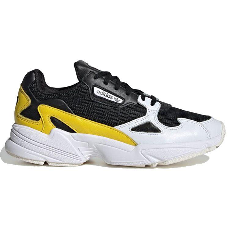 Adidas Originals Falcon Mesh Synthetic Leather Versatile Comfortable Breathable Low-Top Lifestyle Casual Shoes Women Sneaker Black Yellow White EG6708