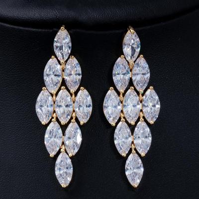 WWJ Stunning Marquise Zircon Dubai Long Wedding Party Earrings for Women