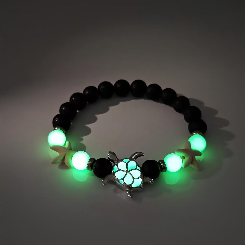 Ocean Wind Luminous Sea Turtle Beaded Bracelet Volcanic Stone Starfish Embellished String Shining Colorful Light Gift