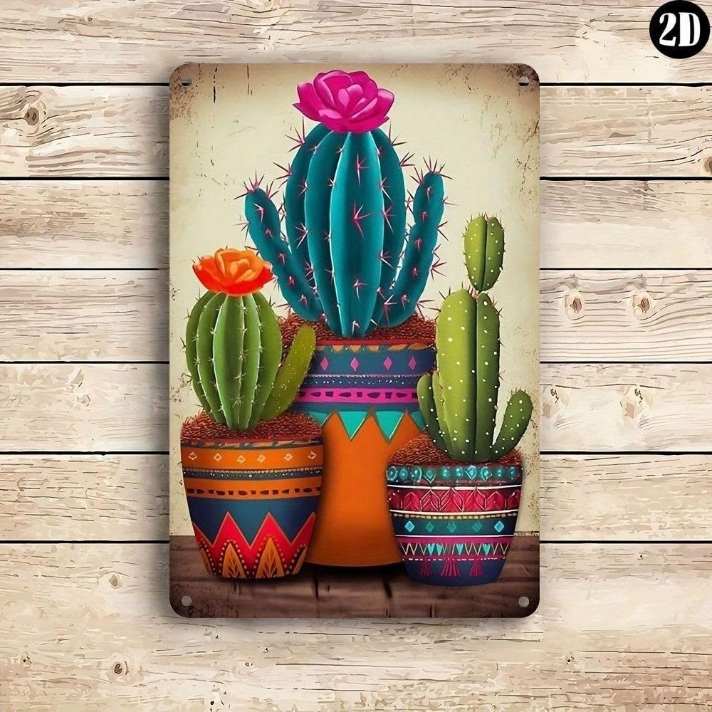 Metal Wall Art Cactus In Pot Vintage Tin Sign for Bar Cafe Decor 8x12 Inch