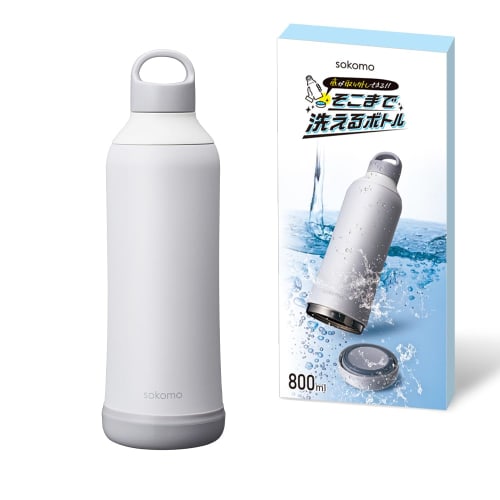 [So Washable Bottle] Doshisha Stainless Steel Water Bottle, 800ml, Vacuum Insulated, Keeps Drinks Hot or Cold, Easy To Wash, White, Sokomo