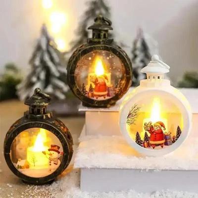 Weihnachten Rundes Glas Klein Windlicht Dekoration Retro Weihnachts-Nachtlicht Fensterdekoration Feiertagsdekorationszubehör Display
