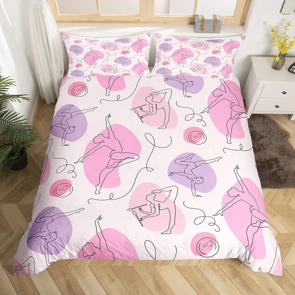 Gymnastik Tanzliebhaber Bettbezug King, Aquarell Schmetterling Sternenhimmel Bettwäsche-Set 3-teilig, Silhouette Regenbogen Graffiti Steppdecke