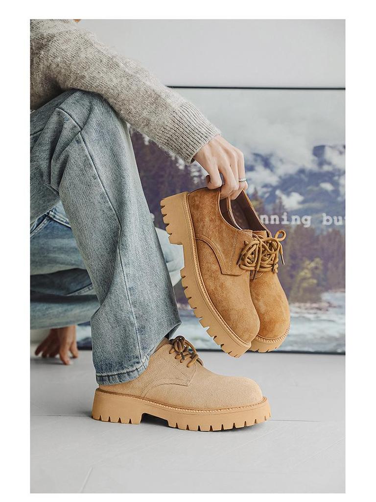 Men's Vintage Low-Top Derby Shoes, Autumn/Winter 2024 Martin Boots, Thick Sole, Versatile Style (Model: 66502-J)