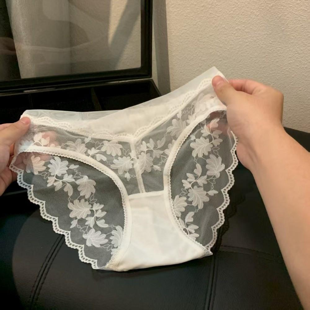 Mesh French Style Briefs Transparent Women Underwear Thin Lace Flower Panties  Gifts