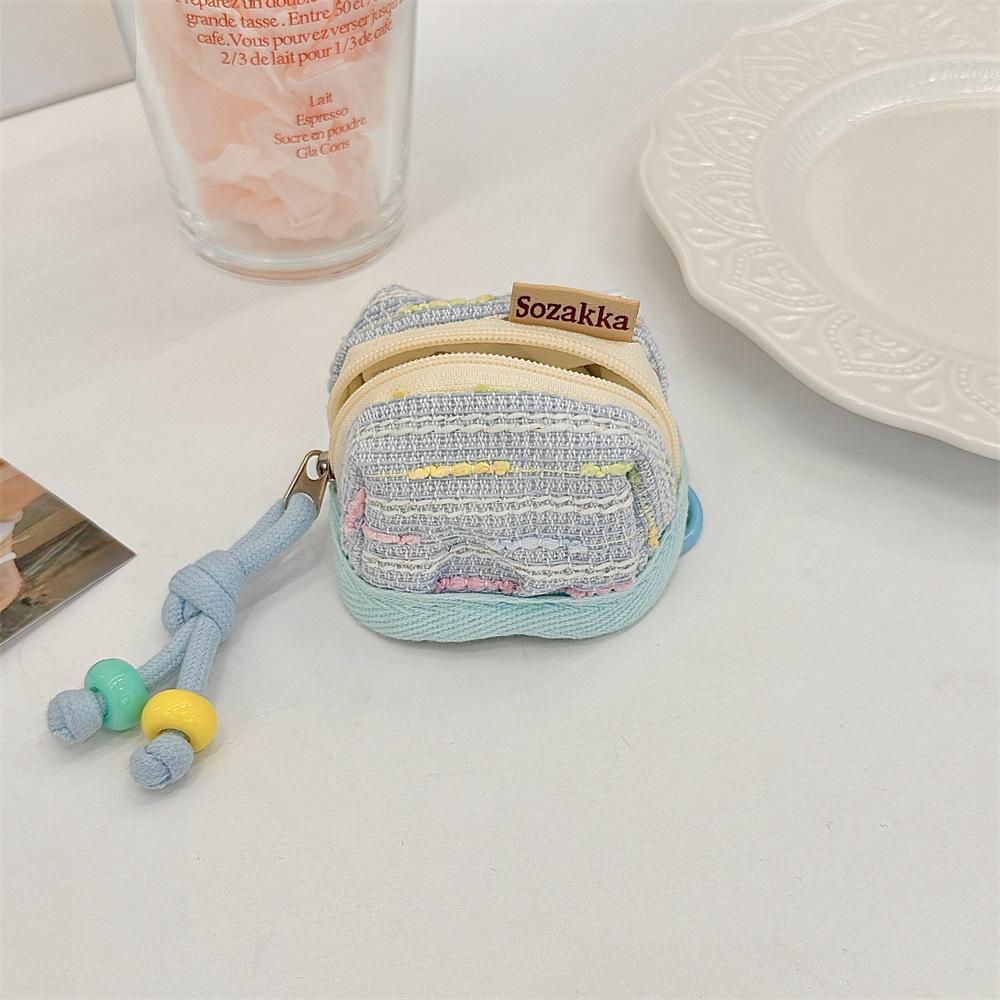 Portable Wireless Bluetooth Earphone Protective Case Soft Cloth Cover Fashionable Geometric Women's Keychain Bag China Origin