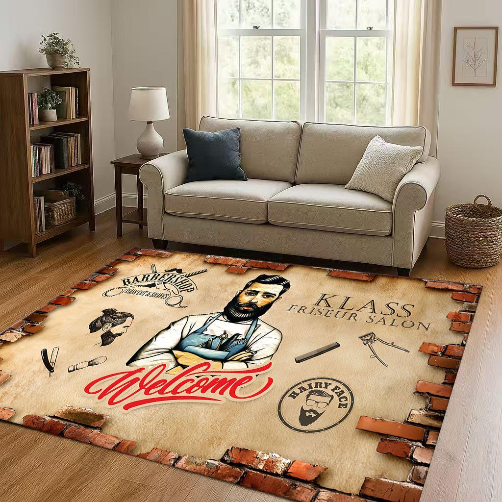 2026 New Retro Barber Shop Symbol Sign Living Room Non Slip Area Rug Carpet for Bedroom Playroom Sofa,Home Decor Doormat Gift
