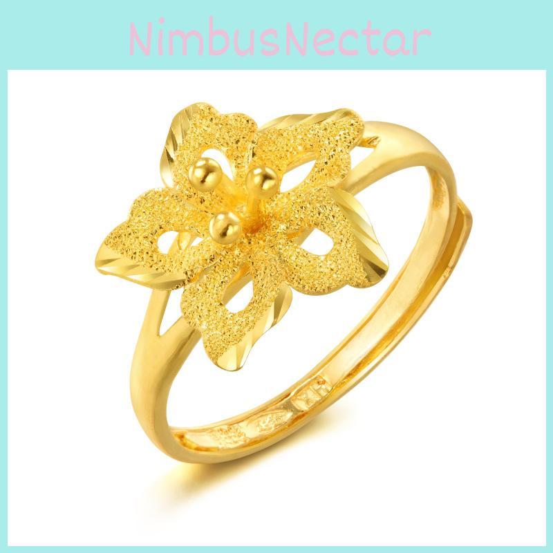 Trendy Purple Blossom Flower Ring For Women Elegant Gold Plated Brass Adjustable Design