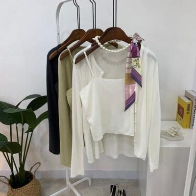 C S In The Room Hoki Long Sleeve Knit Cardigan StrIng Cami Set 3Color C