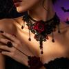 Halloween Jewelry Retro Black Red Rose Lace Bracelet Necklace Set Gothic Gothic Style Accessories Gift