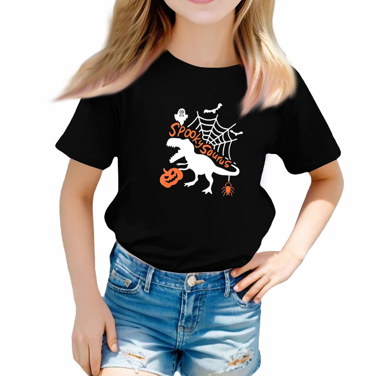 

Футболки для малышей на Хэллоуин, детские топы для мальчиков и девочек с принтом, футболки с коротким рукавом 140 чёрный