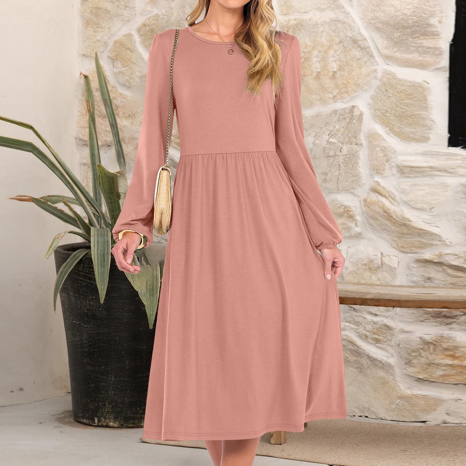 Women s Fashionable Loose Round Neck Dress XXL розовый