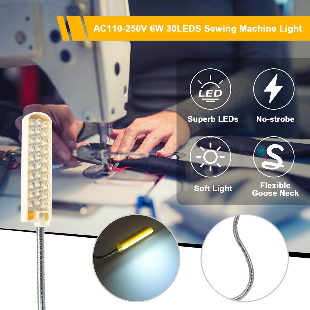 Lampada A 30 LED Per Macchina Da Cucire – Luce Di Lavoro Con Base Magnetica E Interruttore, Spina UE 110-250V, Ideale Per Cucito E Hobby