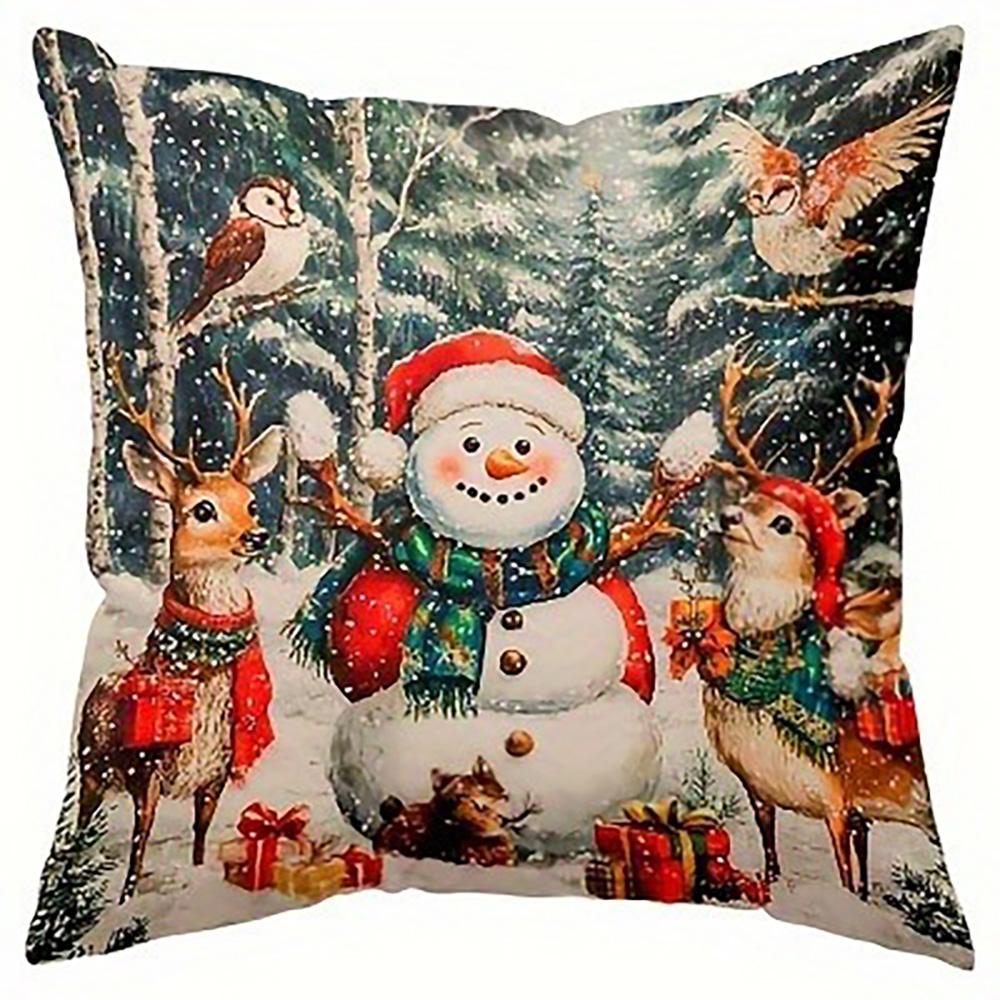 Christmas Snowman and Reindeer Printed Pillowcases: Festive Holiday Decor Sofa room cushion cover home decoration new year gift