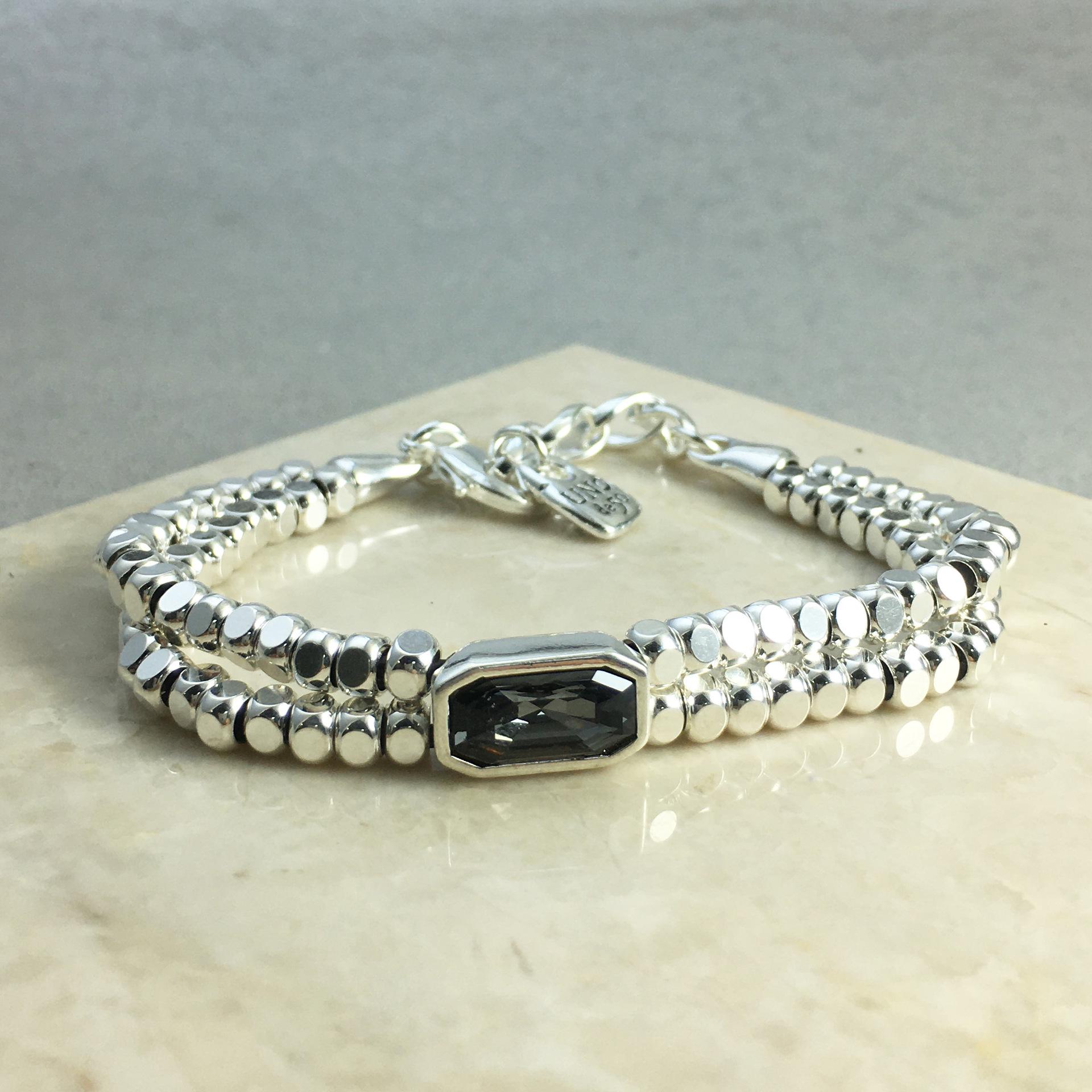 UNOde50 Crystal & Padlock Double-Layer Couple Bracelet - Niche Design 18cm+3cm extension