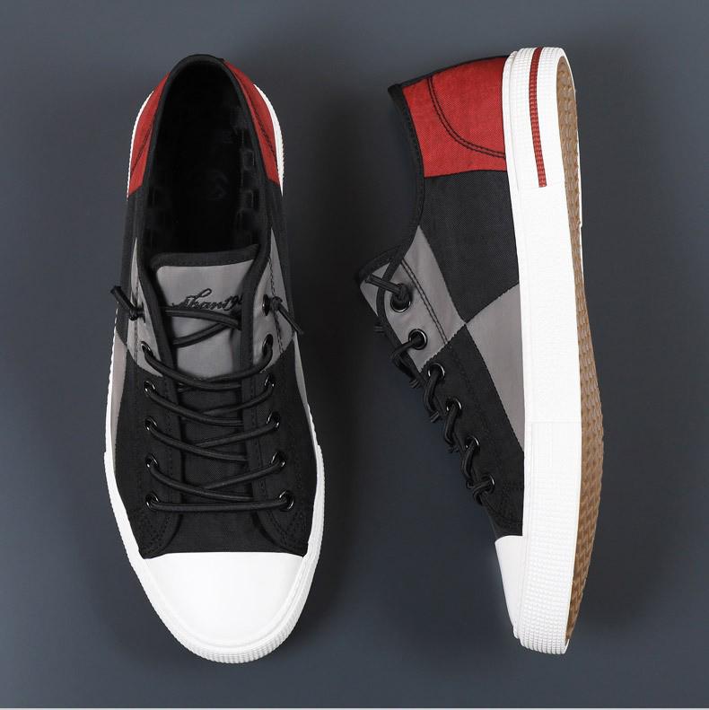 Men's Spring Canvas Shoes: Breathable, Casual, Versatile Low-Top Skate Shoes with Elastic Band.