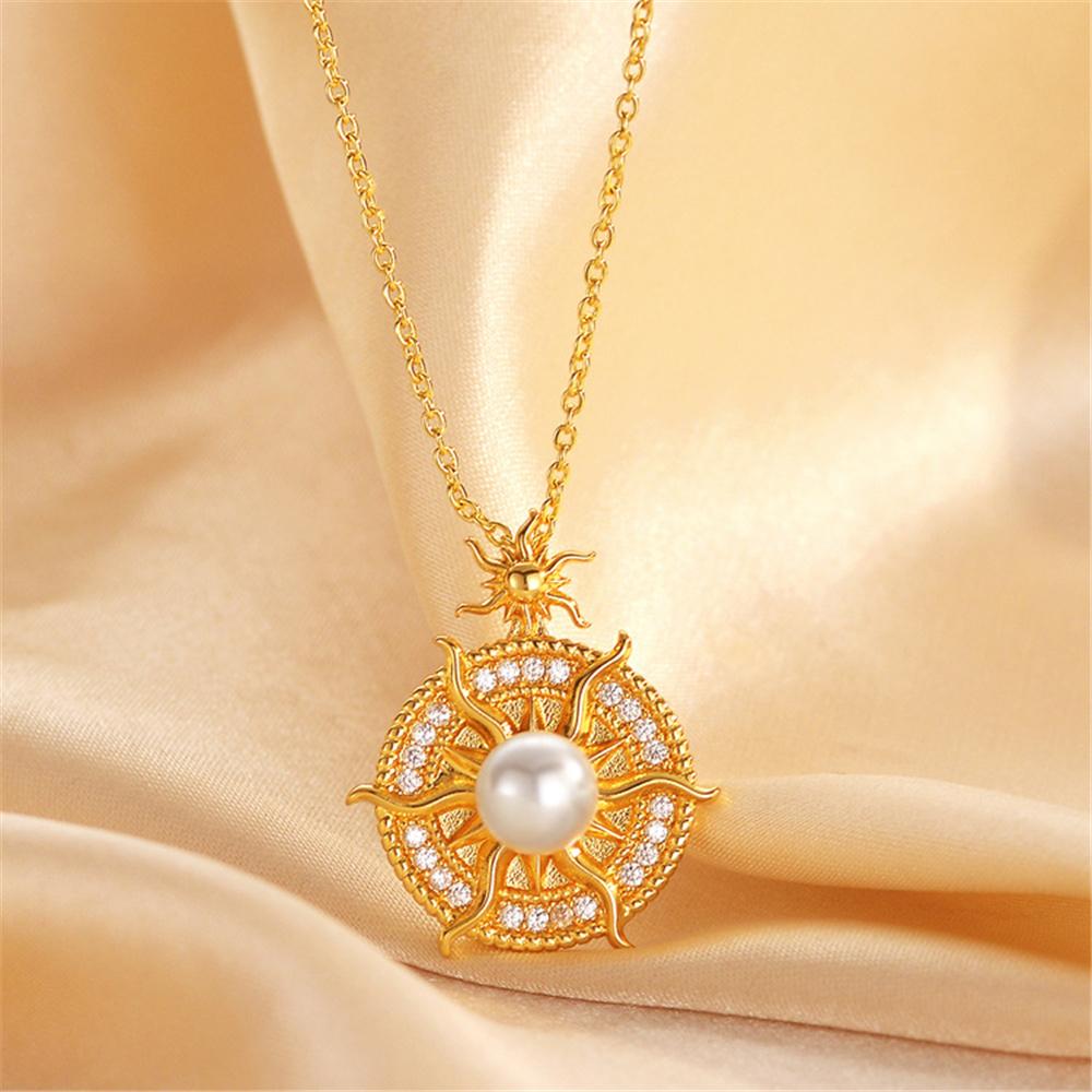 Luxury Female Crystal White Zircon Stone Pendant Necklace Vintage Gold Color Wedding  For Women