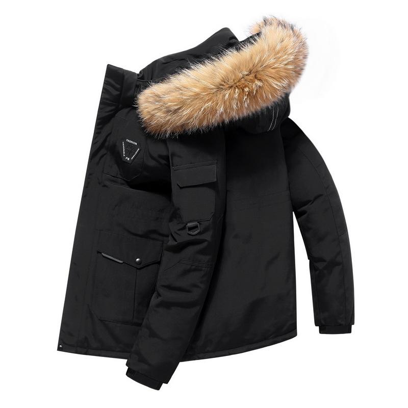 Down Jacket Men's Short Men's Mid-length Winter Outdoor Thickened Fur Collar Jacket Japan Korea