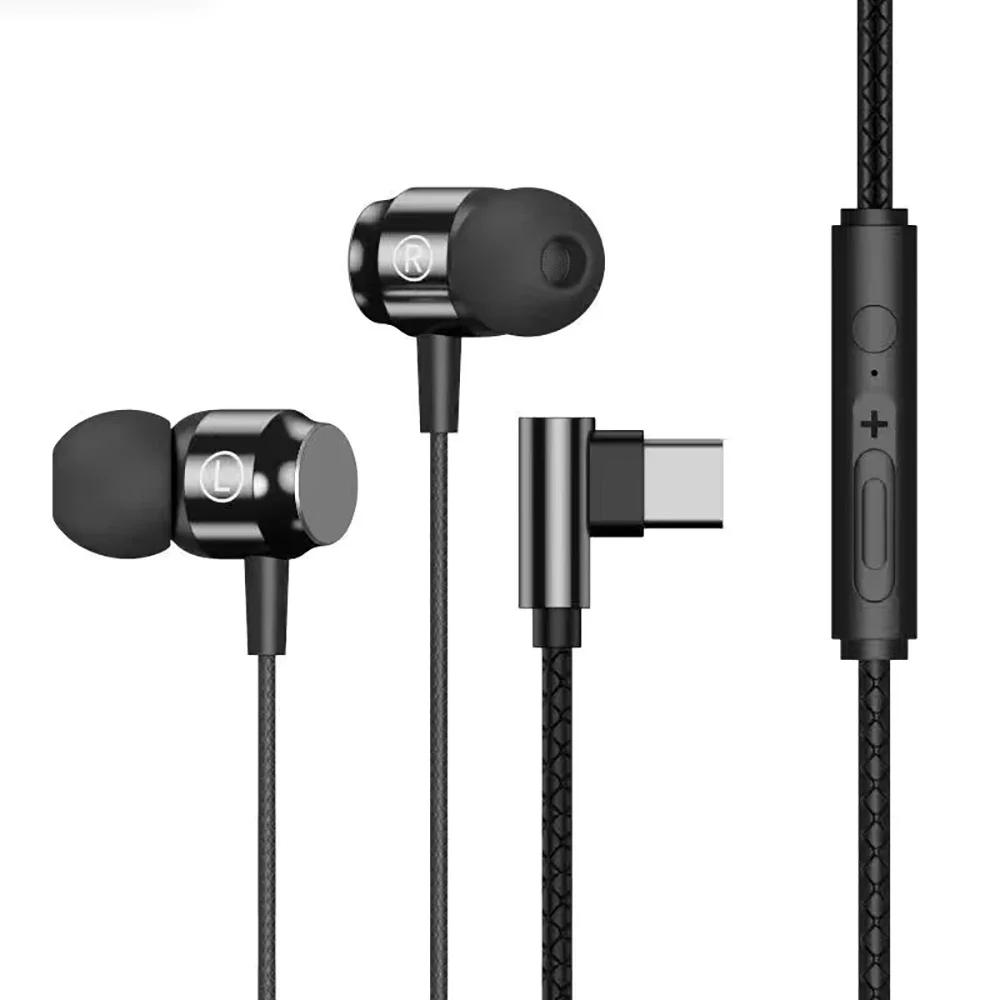 Przewodowe słuchawki 3,5 mm L zagięte Słuchawki przewodowe TYPE-C Douszne słuchawki z mikrofonem HiFi Stereo Zestawy słuchawkowe do gier na iPhone'a
