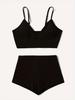 Women's Ribbed Solid Color Bikini - Sexy Flat Angle Swimsuit, In Stock