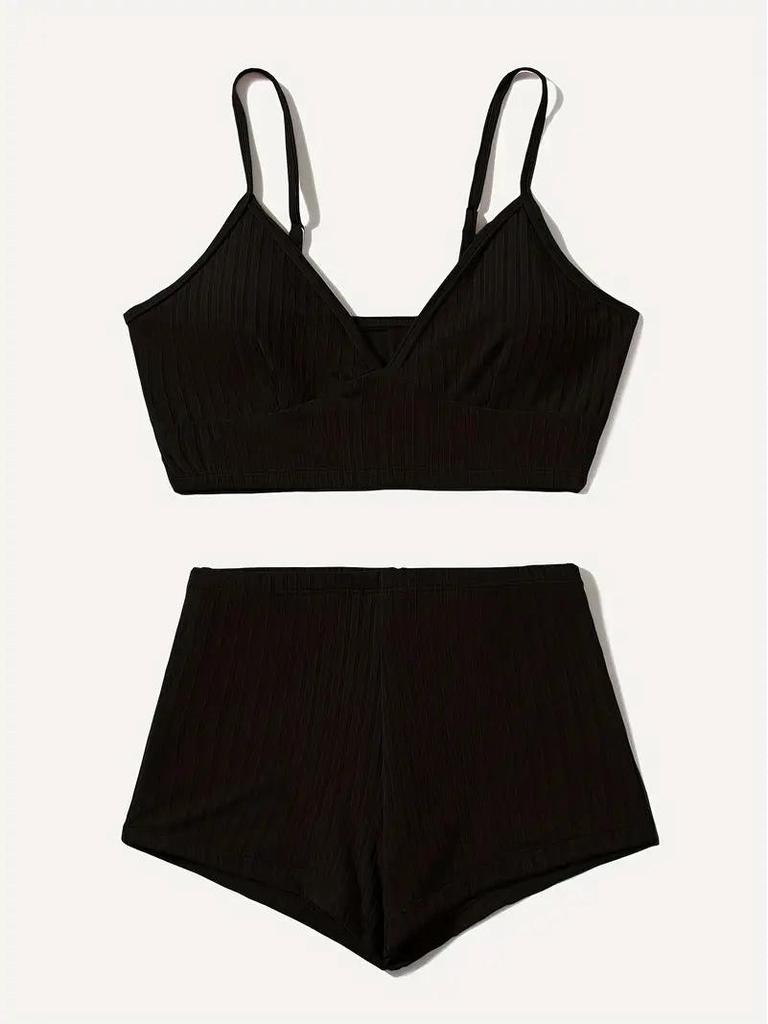 Women's Ribbed Solid Color Bikini - Sexy Flat Angle Swimsuit, In Stock