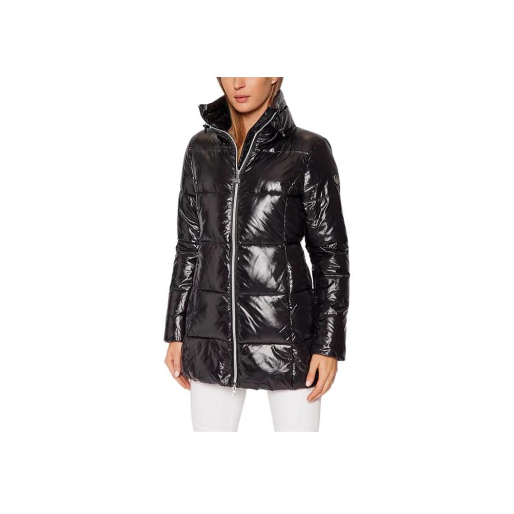 Emporio Armani EA7 Solid Color Glossy Casual Hooded Cotton Jacket Women jackets Black 6KTK07-TN5LZ-1200