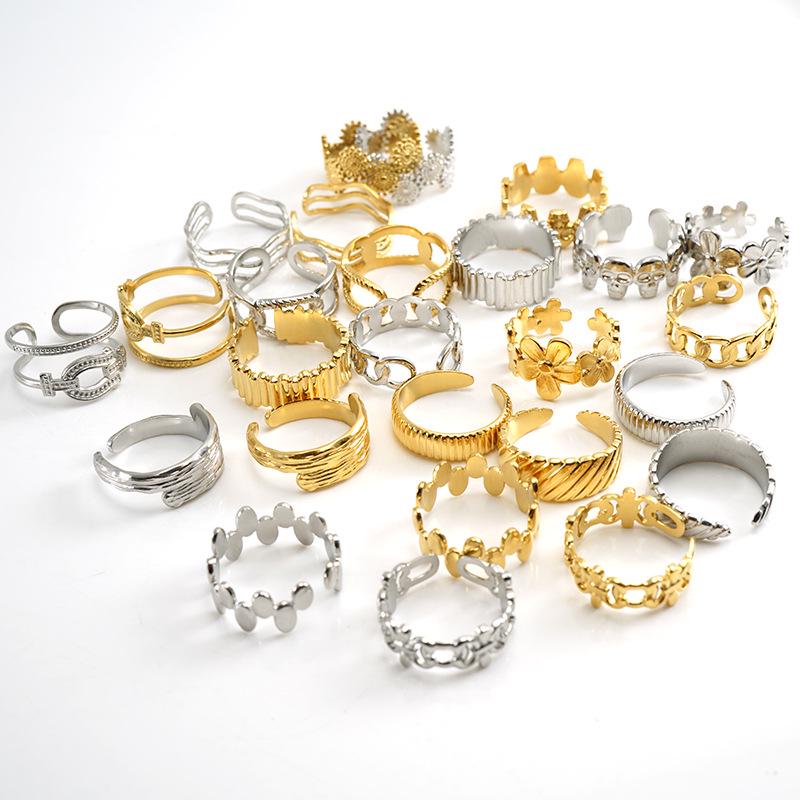 Adjustable Stainless Steel Minimalist Ring, Titanium Steel with 18k Gold and Steel Color, European-American Fashion Style