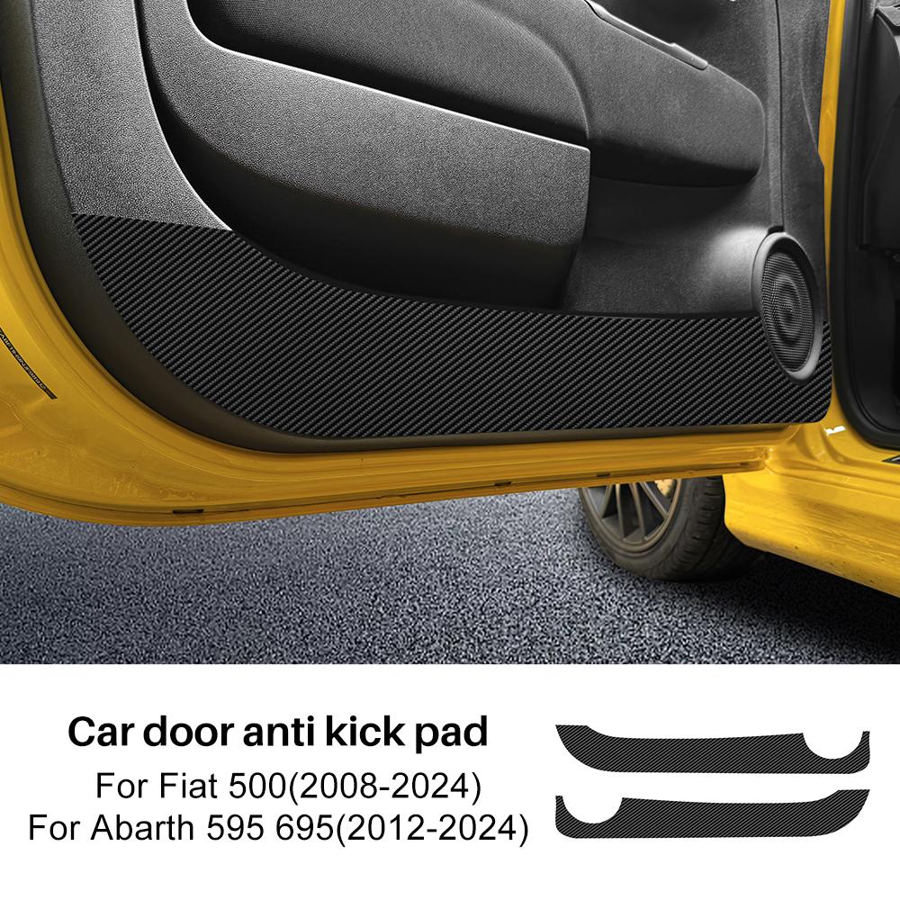 Door Anti-kick Pad For Fiat 500/500C 2008-2025/ 500E 2012-2019/ Abarth 595 695 2012-2025 LHD RHD Car Carbon Mat Trim Accessories