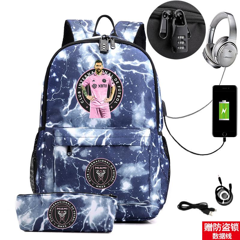 Football Star Surrounding Student Multi-Functional Schoolbag Large Capacity With Lock Backpack Pencil Case Set