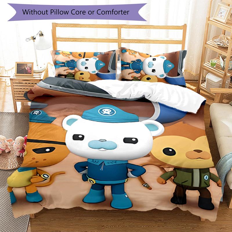 3-teiliges Octonauts Muster Bettwäsche-Set Bettbezug-Set enthält Bettbezug & Kissenbezüge, perfekte Ganzjahres-Schlafzimmerdekoration & Geschenk