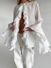 Elegant Ruffle Design French White Cardigan Blouse - Long Sleeve Women's Top