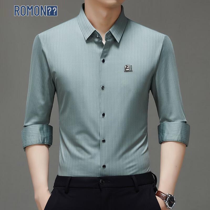 ROMON Men s Casual Striped Long Sleeve Shirt 52