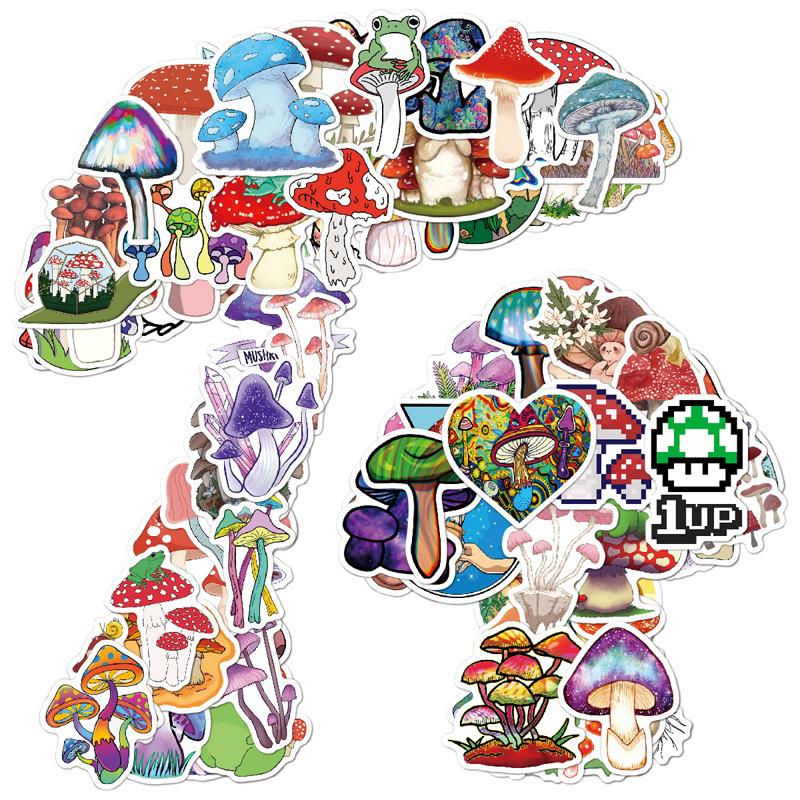 100Pcs Mushroom Stickers Aesthetic Stickers Pack Cute Colorful Mushroom Trendy Decor Vinyl Waterproof Stickers for Laptop