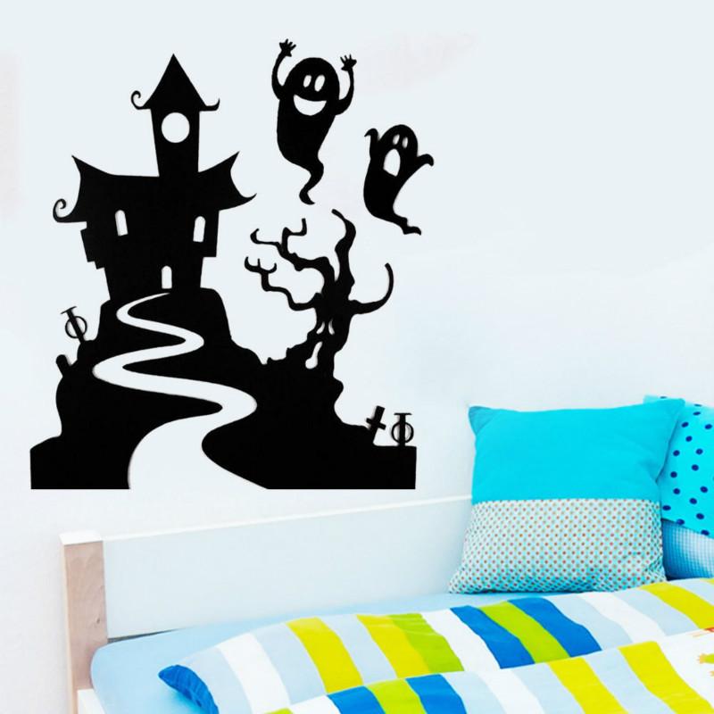 New Halloween Little Ghost Castle Wall Sticker Home Room Window Glass Door Decoration Sticker