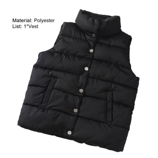 Women Vest Solid Color Sleeveless Windproof Short Stand Collar Loose Extra Thick Winter Waistcoat for Daily Wear
