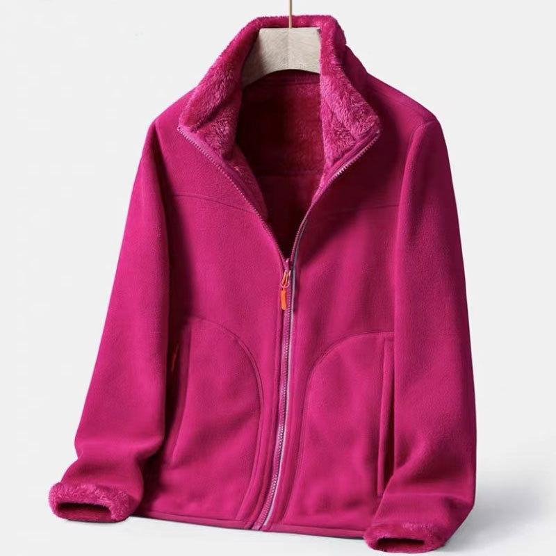 Winter Damen Fleecejacke Doppelseitige Windjacke Warme Dicke Korallenfleecejacke Oberbekleidung Thermojacke Frau Gefleecte Kleidung