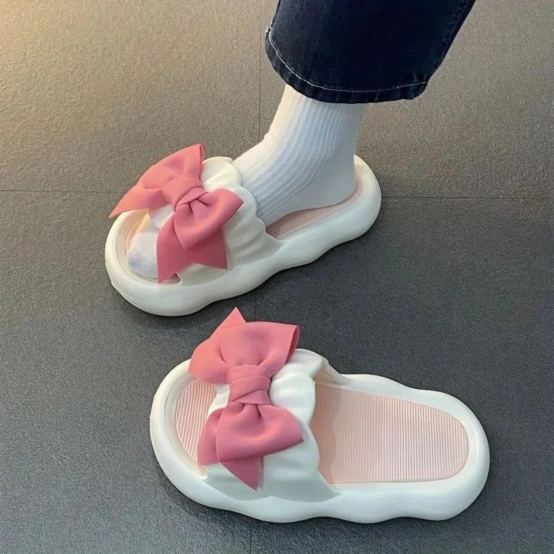 Mode Sommer Neue Schleifen-Slipper für Damen Trendige Indoor Niedliche und Vielseitige Dicke Sohle Slipper Ein-Linien-Slipper Outdoor Damenschuhe