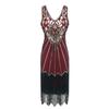 Vintage V-neck sequined fringed dress, evening dress, Gatsby dinner dress, stage performance dress.