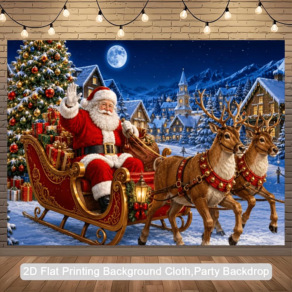 1Pcs Santa Reindeer Sleigh Decoration Background Winter Backdrop Decorations For Photo Studio Photo Booth Christmas Party