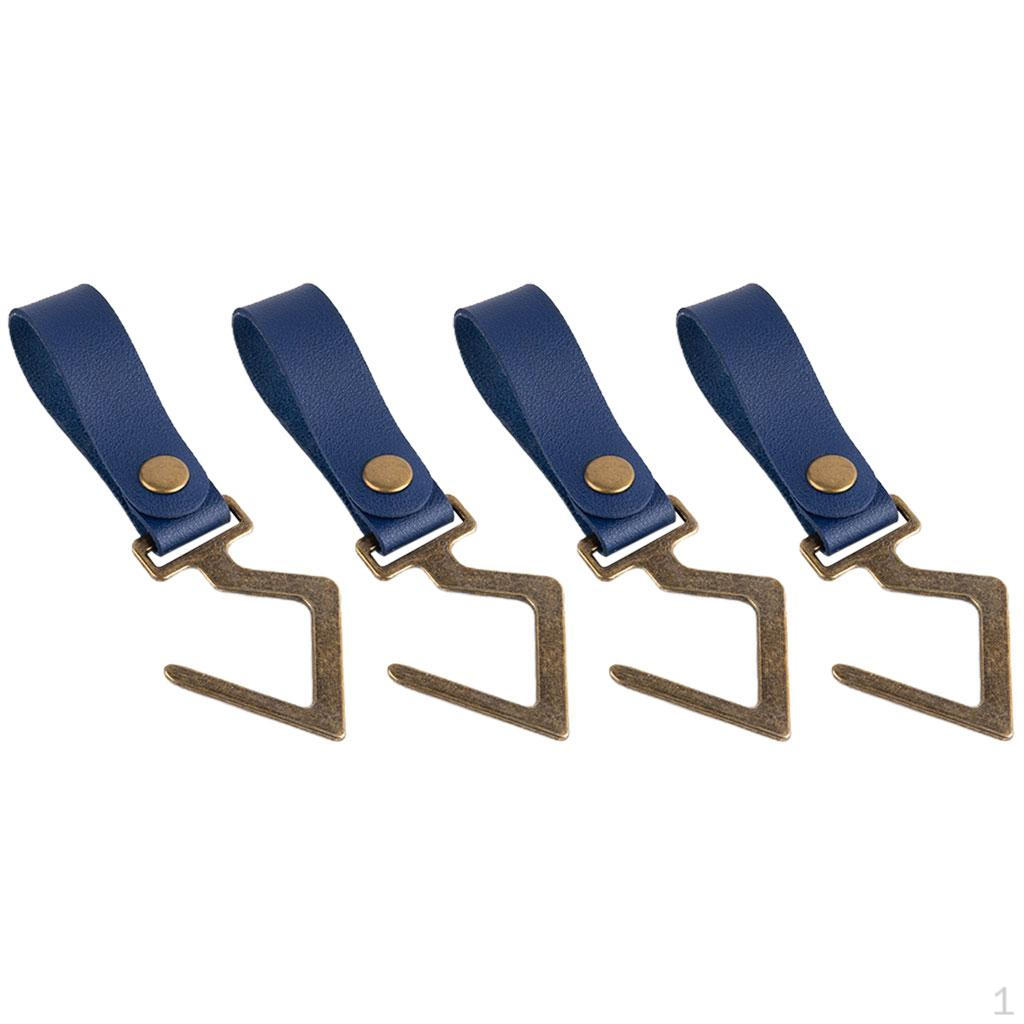 4 Pack Leather Strap Cookware Hanging Rack Hook Camping Outdoor Tools Towels Cups Hooks Hanger
