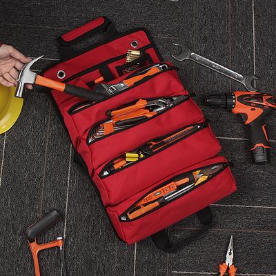 Neue Werkzeugtasche Rolle Werkzeugaufbewahrungstasche Geeignet für Arbeiter Ingenieure Wartungswerkzeuge Camping Abnehmbare Multifunktionstasche Rot