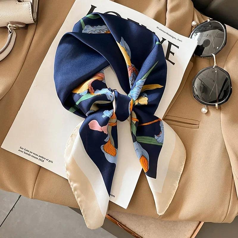 New 70*70cm Silk Satin Hair Scarf Women Handkerchief Printed Female Square Head Bandana Small Neck Muffler Hijab Lady Girl