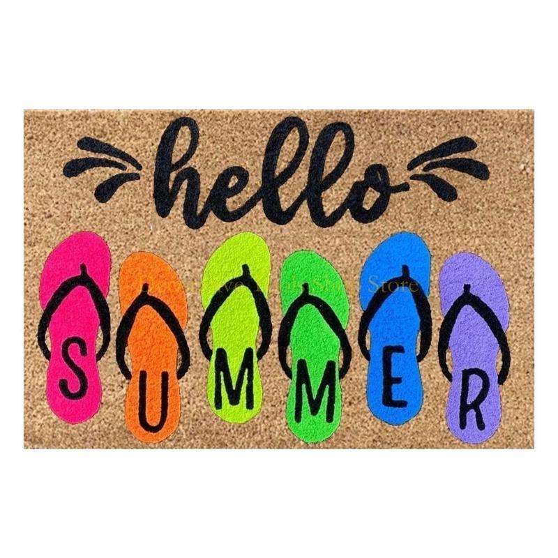 QX2E Front Door Mat Summer Holiday Welcome Mat Anti-slip Doormat Indoor Outdoor Rugs