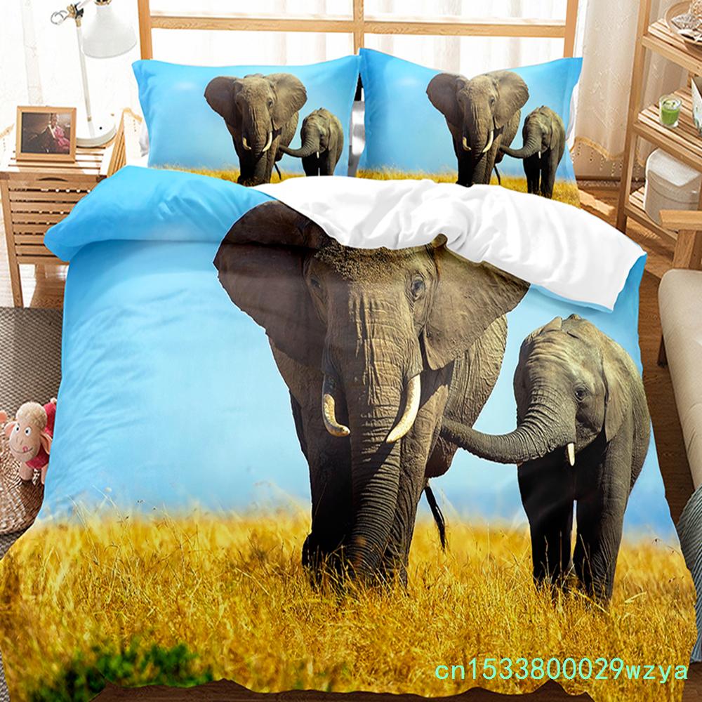 Set copripiumino colorato con elefante dei cartoni animati, per letto king size e queen size, per bambini, ragazzi e ragazze, set di biancheria da letto con simpatici animali selvatici