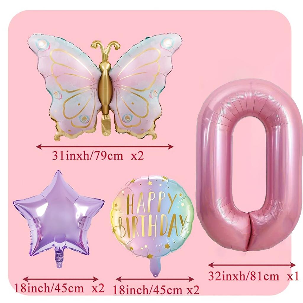 Pink digital butterfly aluminum foil balloons and purple star balloons are suitable for butterfly themed parties and birthday