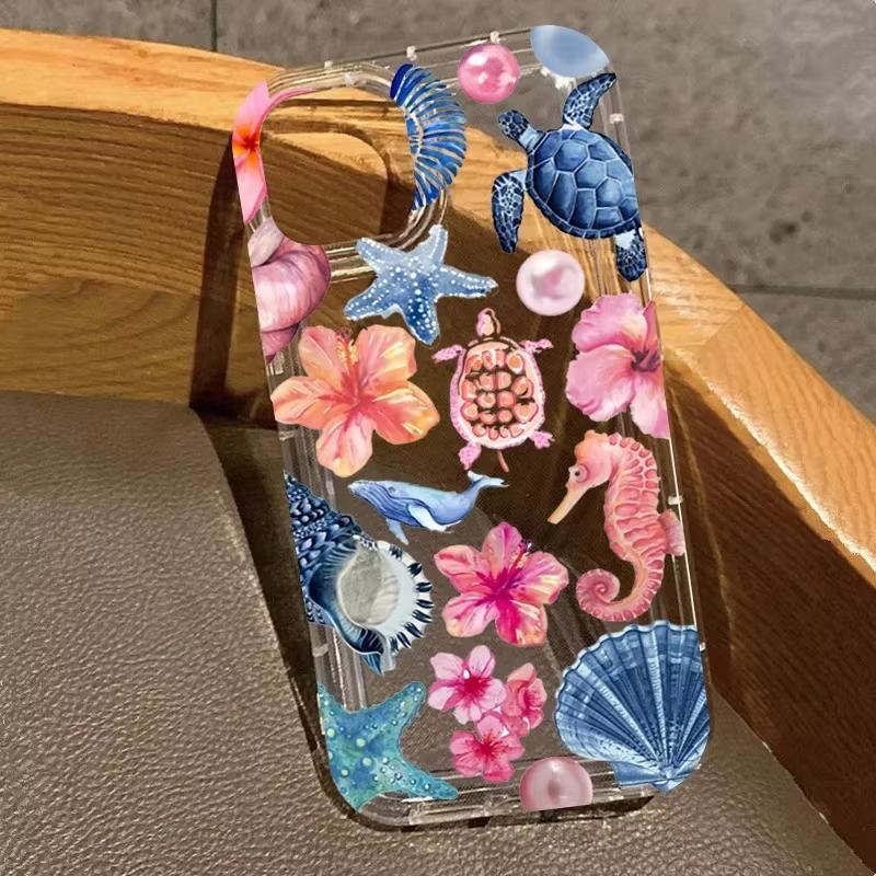 Ocean Life Theme Phone Case For iPhone 17 Air 16 E 15 14 13 12 11 Pro Max Plus Mini SE 2020 2022 Transparent Shockproof Cover