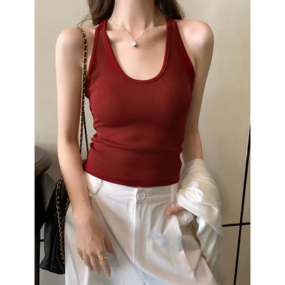 Hong Kong Style Sexy Red Bottoming Slim Fit Racer Vest for Women Summer Outer Wear U-neck Suspender Early Autumn Inner Top