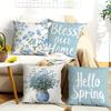 Light Blue Spring Blessing Pillowcasebedroom Living Room Sofa Home Decor Polyester Cushion Cover With Zipper