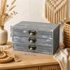 Three Compartment Wooden Desk Storage Cabinet, Tabletop Box with Metal Pulls for Mail, Jewelry, Office and Dresser Area