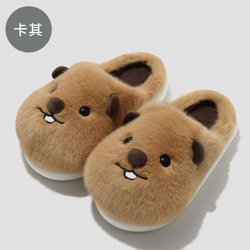 Cotton slippers winter Korean version cute cartoon plush couple home bedroom warm soft bottom thick bottom cotton drag winter